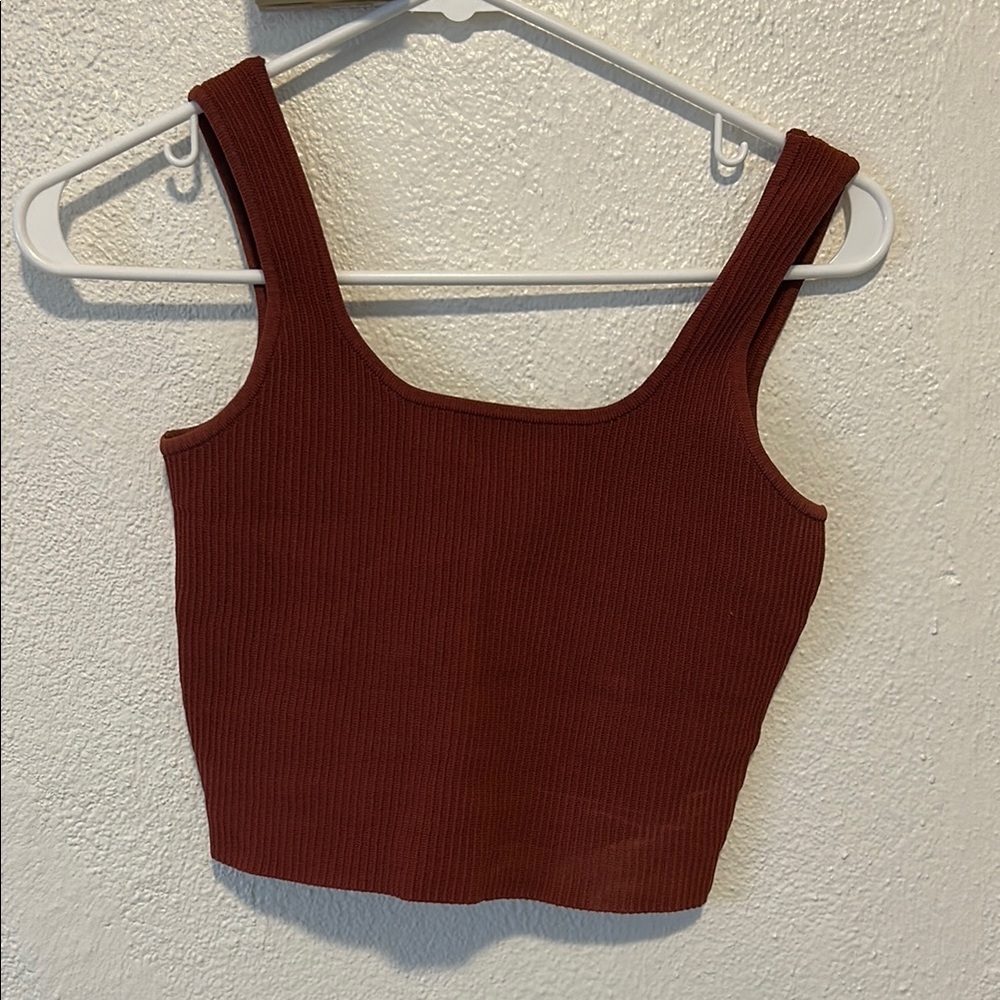 La Hearts Brown Fitted Crop Tank Top